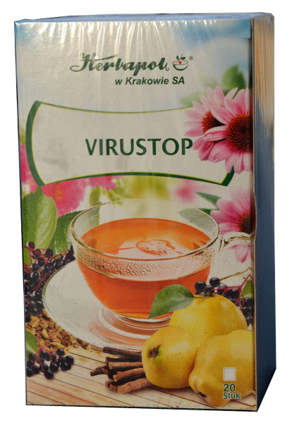 Virus Stop Tee,  20x2g, für normale Funktion der Abwehrkräfte, beugt Erkältung vor, beschleunigt Genesung, schleimlösend mit Echinacea, Cistus, Baikal Helmkraut, Süßholz, Holunder,